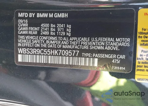 2017 BMW M4 z USA, uszkodzony, nr VIN WBS3R9C55HK709577